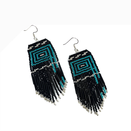 Kéet Creations Earrings Beaded Ravenstail Black and Aqua