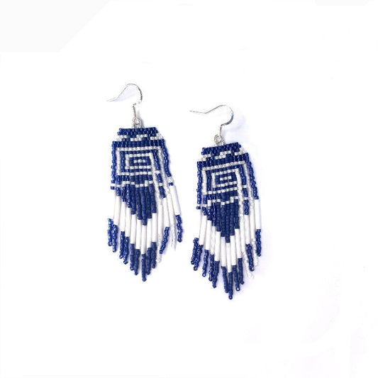 Kéet Creations Earrings Beaded Ravenstail Navy and White