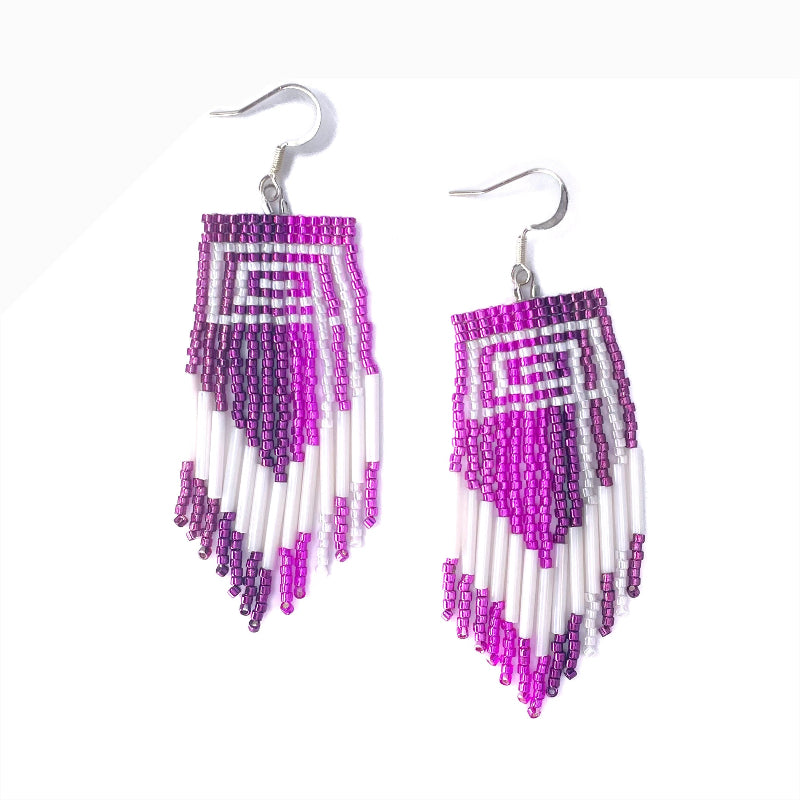 Kéet Creations Earrings Beaded Ravenstail Pink and White