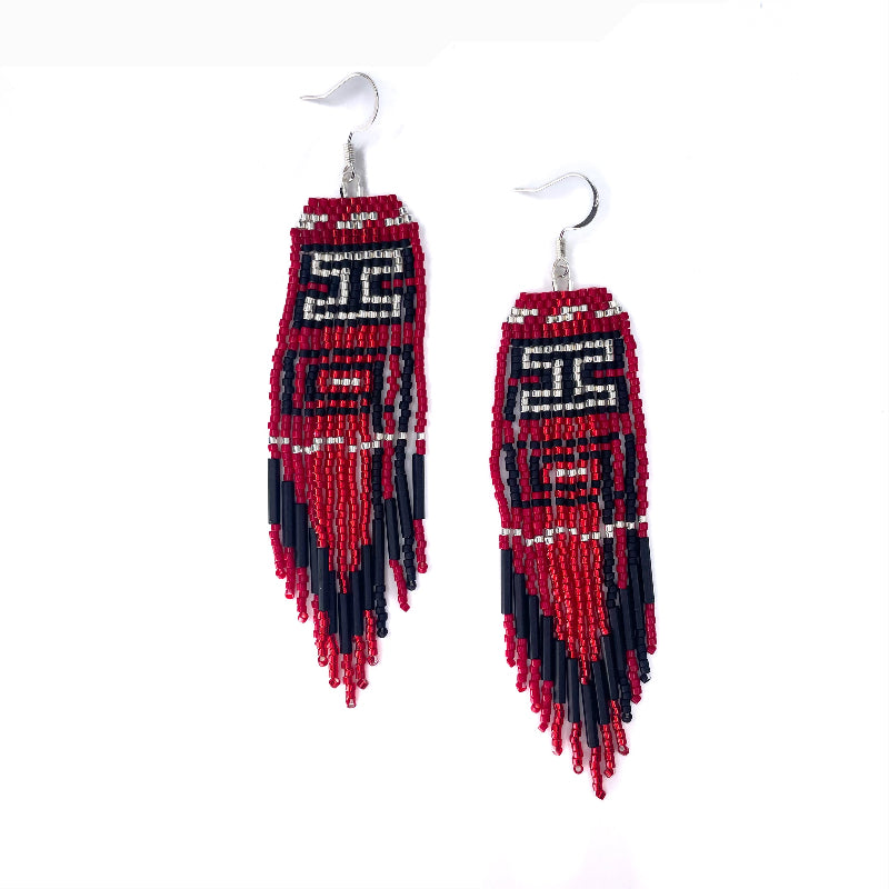 Kéet Creations Earrings Beaded Ravenstail Red and Silver