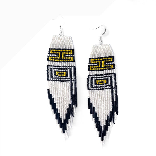 Kéet Creations Earrings Beaded Ravenstail White and Black