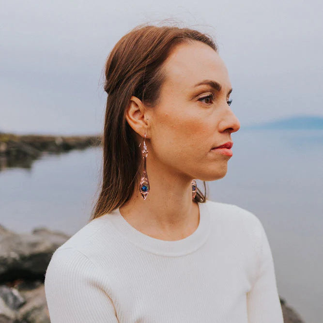 Copper Canoe Woman Earrings Paddle Song (Rose Gold)