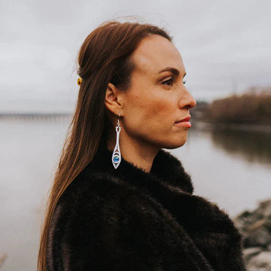 Copper Canoe Woman Earrings Paddle Song (Silver)