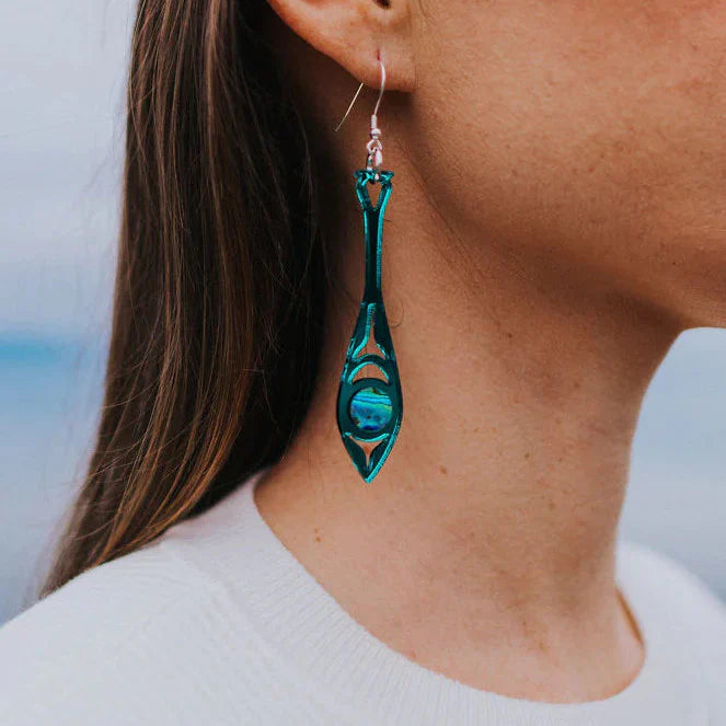 Copper Canoe Woman Earrings Paddle Song (Teal)