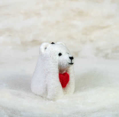 Polar Bear with Heart 100% Felted Wool Handcrafted Ornament