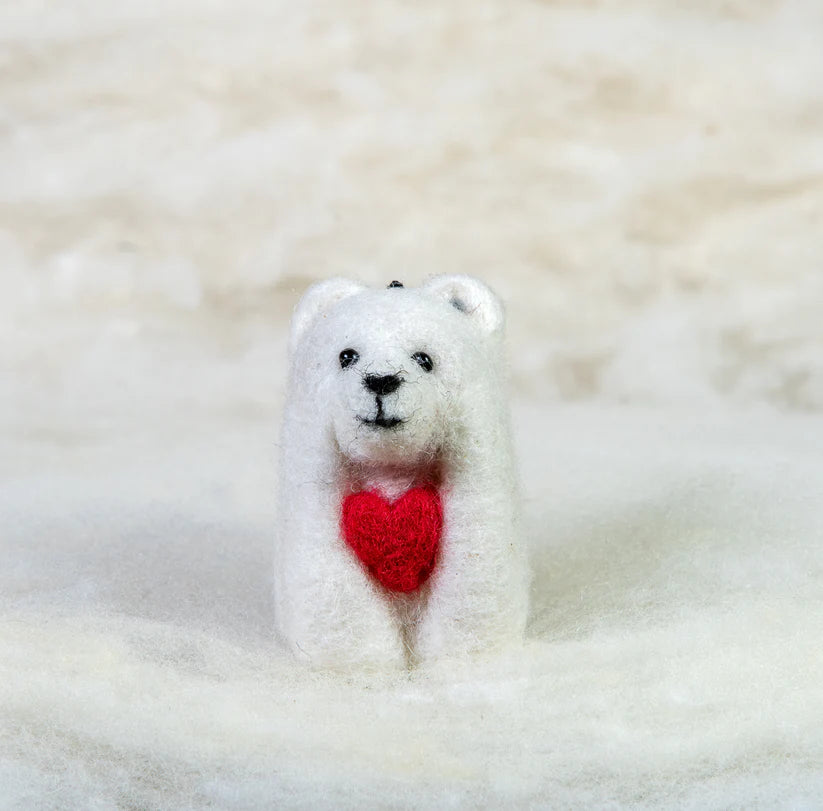 Polar Bear with Heart 100% Felted Wool Handcrafted Ornament