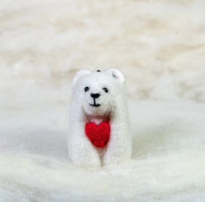 Polar Bear with Heart 100% Felted Wool Handcrafted Ornament