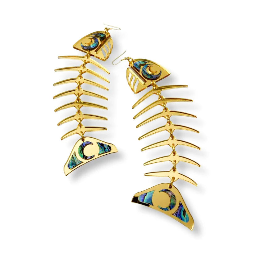 Copper Canoe Woman Earrings Salmon Ghost (Large) (Gold)