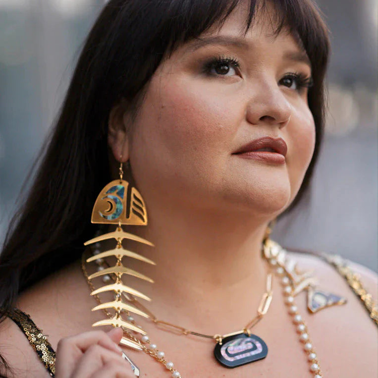 Copper Canoe Woman Earrings Salmon Ghost (Large) (Gold)