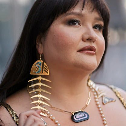 Copper Canoe Woman Earrings Salmon Ghost (Large) (Gold)