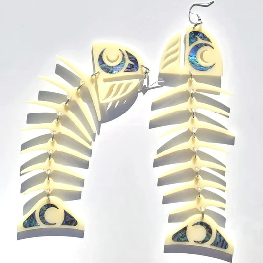 Copper Canoe Woman Earrings Salmon Ghost (Large) (Ivory)