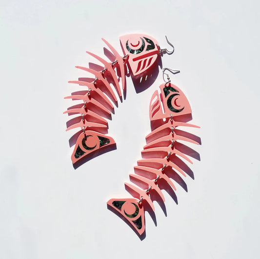 Copper Canoe Woman Earrings Salmon Ghost (Large)(Matte Coral)