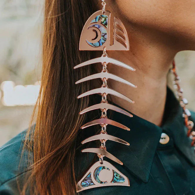 Copper Canoe Woman Earrings Salmon Ghost (Large) (Rose Gold)