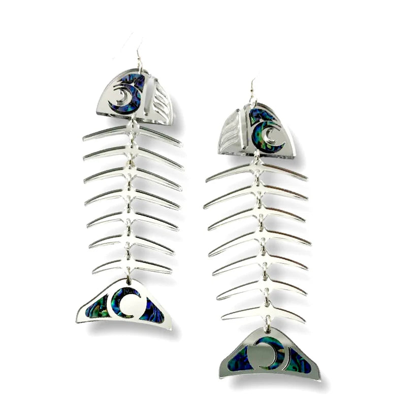 Copper Canoe Woman Earrings Salmon Ghost (Large) (Silver)