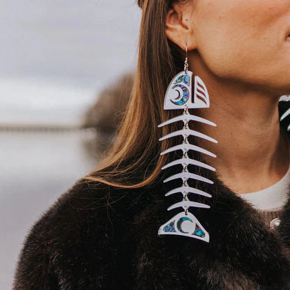 Copper Canoe Woman Earrings Salmon Ghost (Large) (Silver)