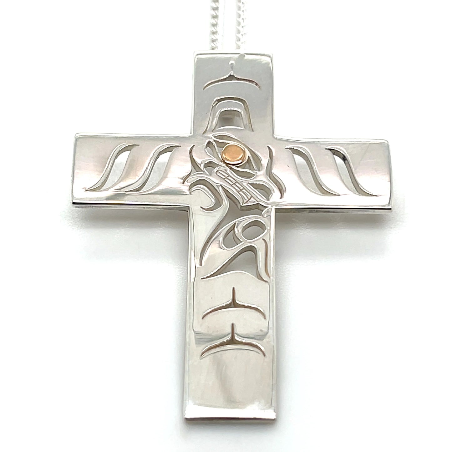 Pendant - Sterling Silver & 14k Yellow Gold - Cross - Wolf by Grant Pauls