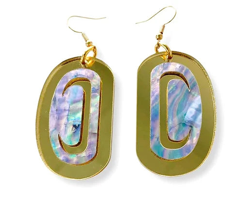 Copper Canoe Woman Earrings Abalone Ovoid