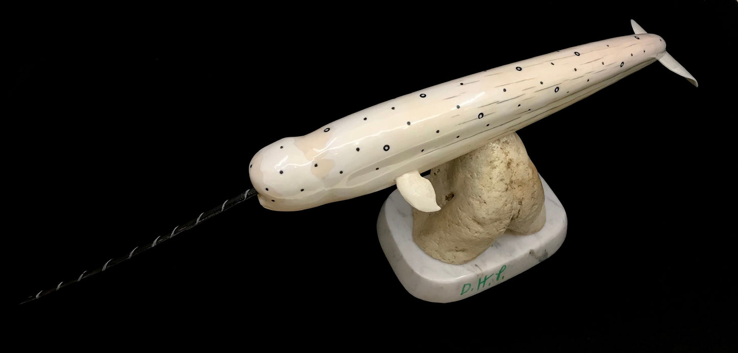 Ivory Sculpture: D. Pungowiyi; Narwhal, Baleen, Bone, Marble