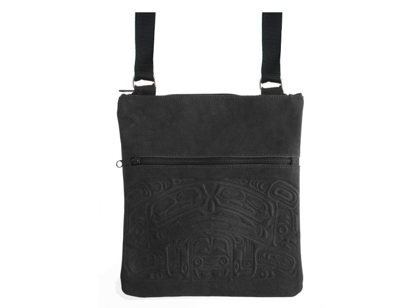 Embossed Leather Messenger Bag Bear Box (Black Leather)