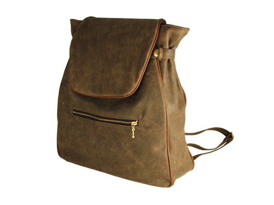 Backpack - Bronze Leather (Distressed) with Flap