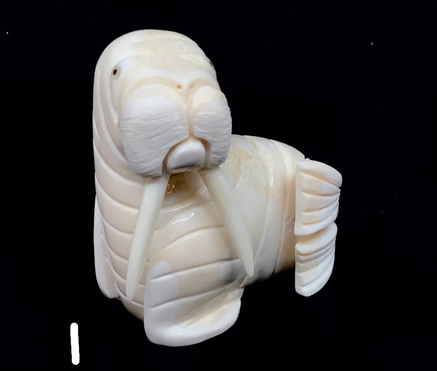 Ivory- K. Pungowiyi, Sitting Walrus, Baleen, Fossilized