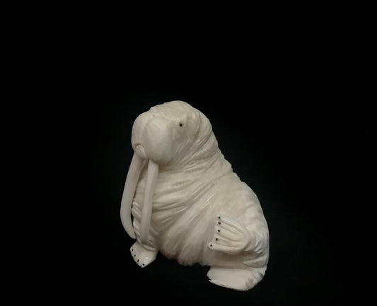 Ivory Carvings- D. Pungowiyi; Sitting Walrus, Baleen Inlay