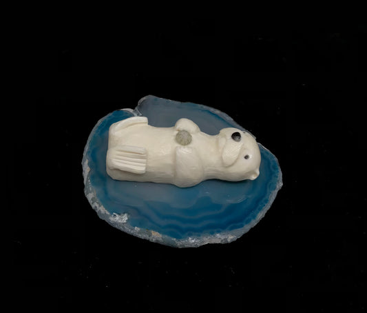 Ivory - D. Pungowiyi; Sea Otter Eating, Agate, Crab, Sea Urchin