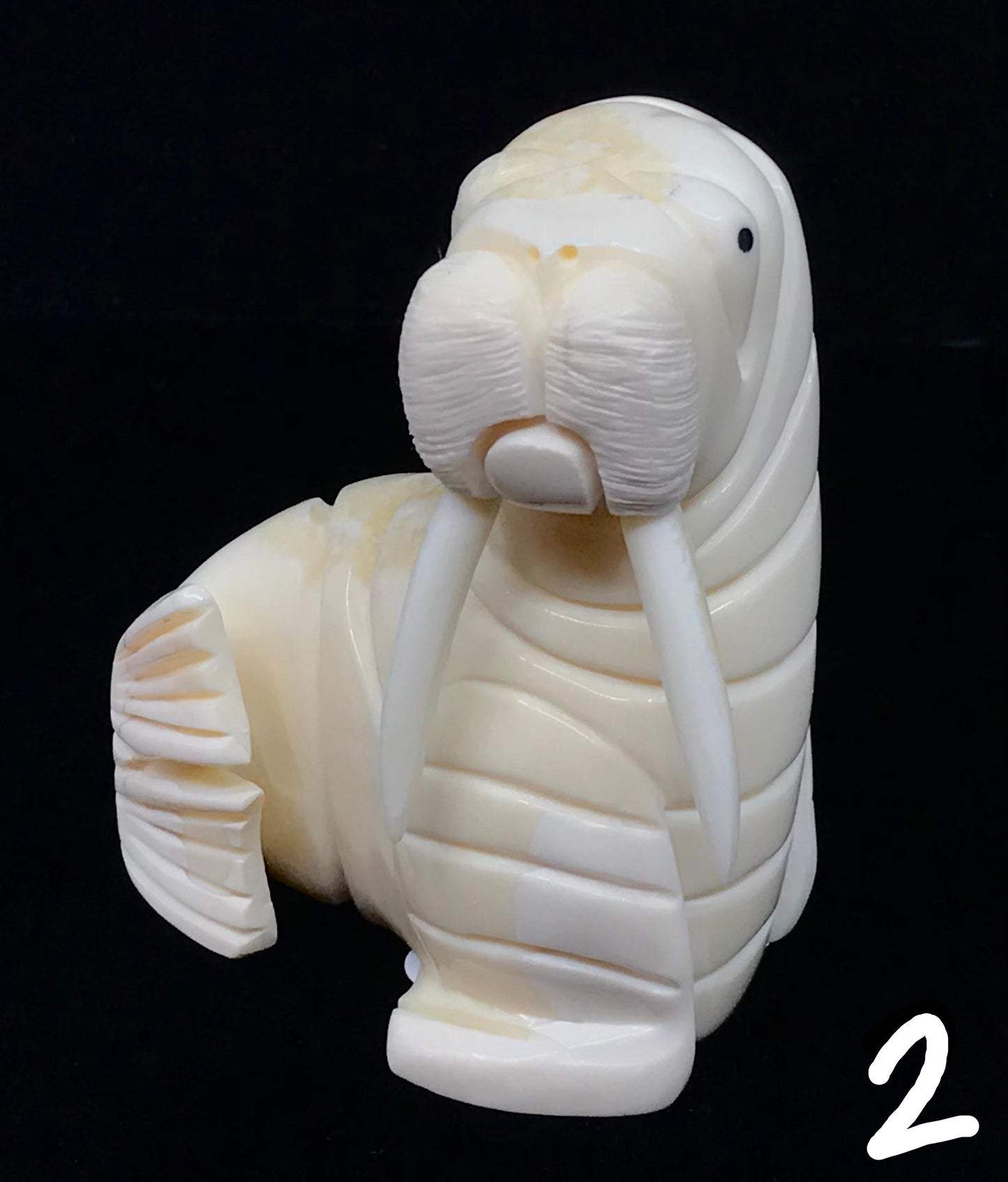 Ivory- K. Pungowiyi, Sitting Walrus, Baleen, Fossilized