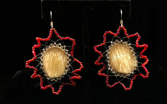 ER - Mike; Oval, Fur, Red/Blk/Silver, Beaded