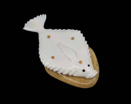 Ivory - C. Slwooko; Baleen & Fossil, Halibut on Bone Base, 3.25"