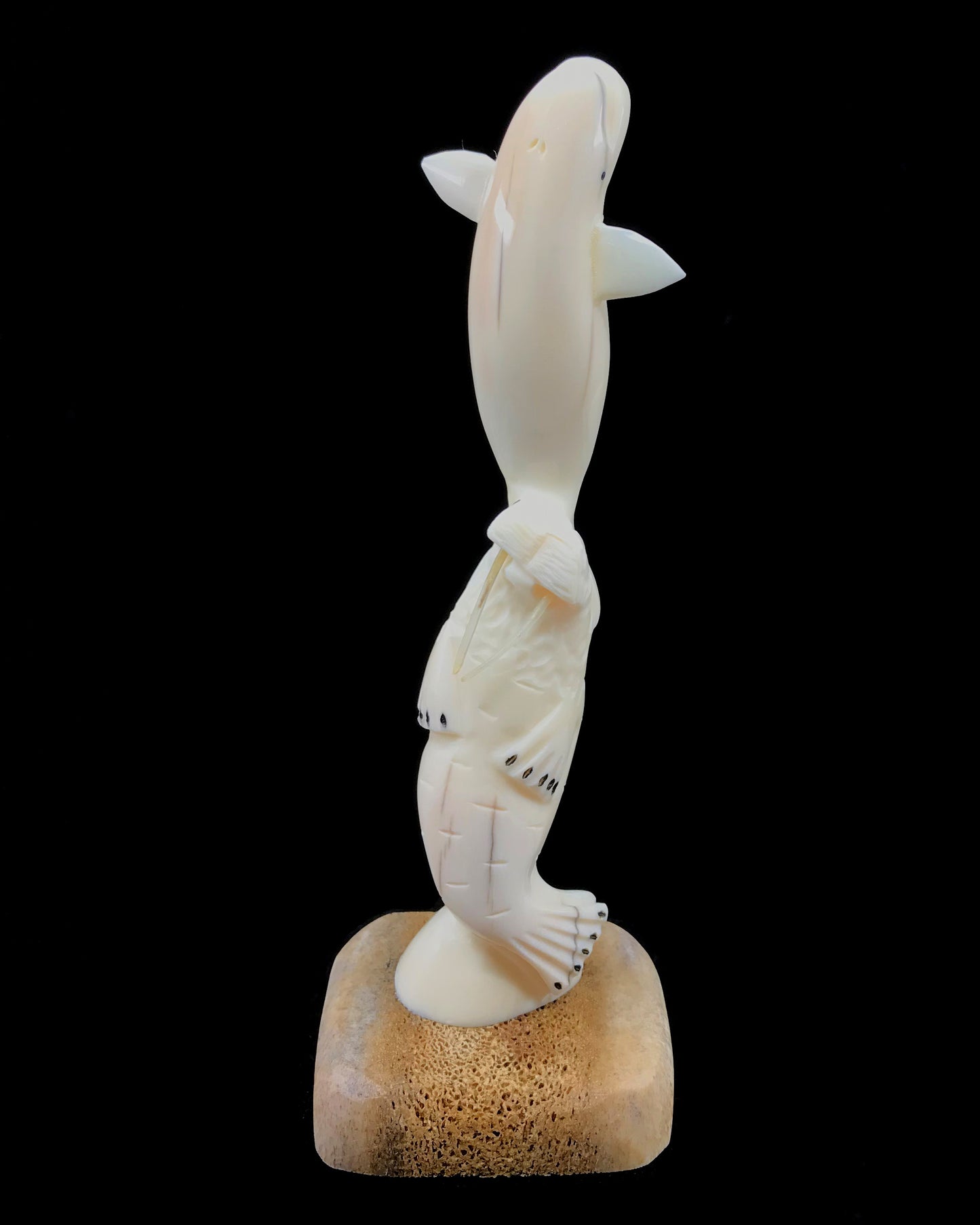 Ivory- Pungowiyi; Walrus & Whale Totems, Base, 6"