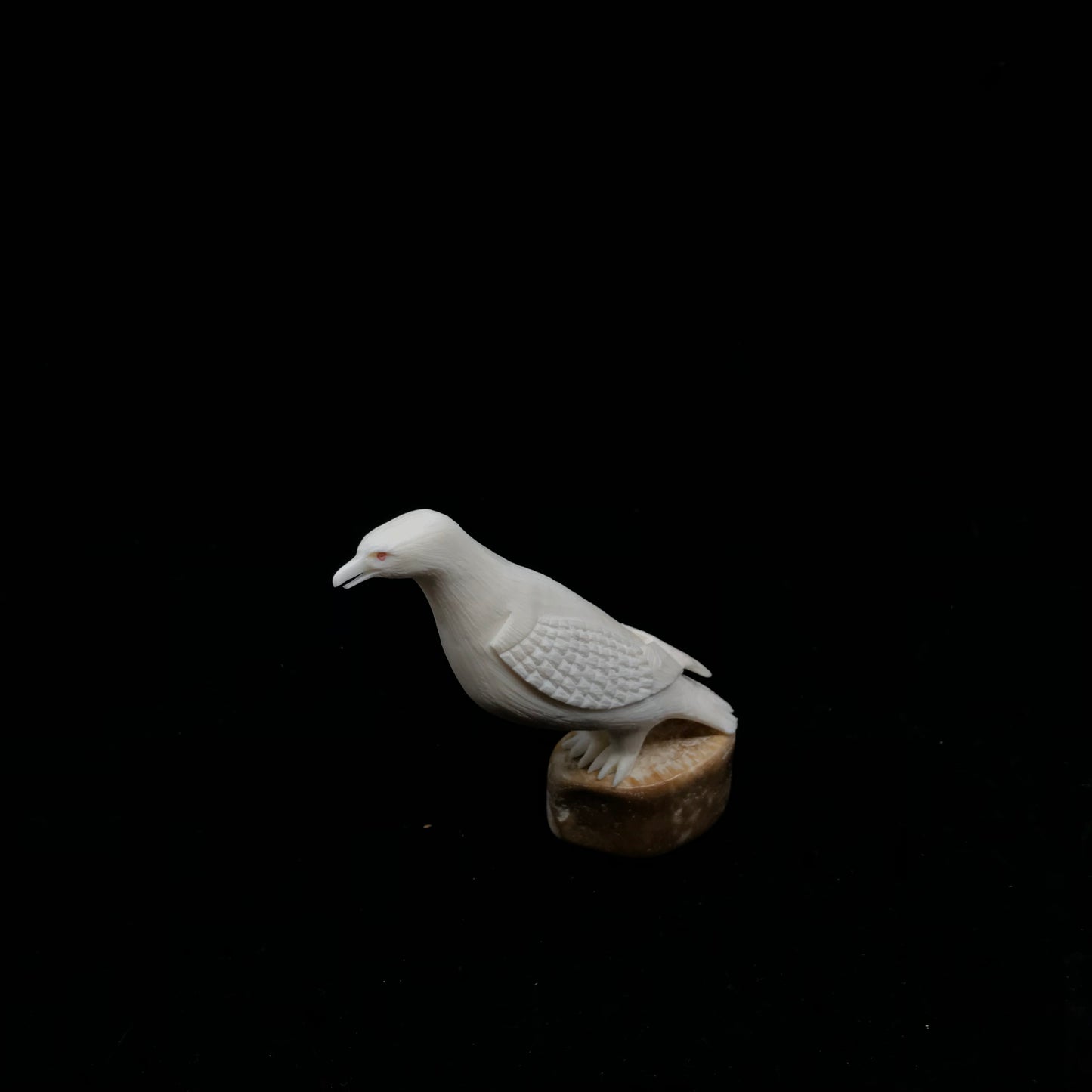 Ivory Carving- Seagull, Fossilized Base