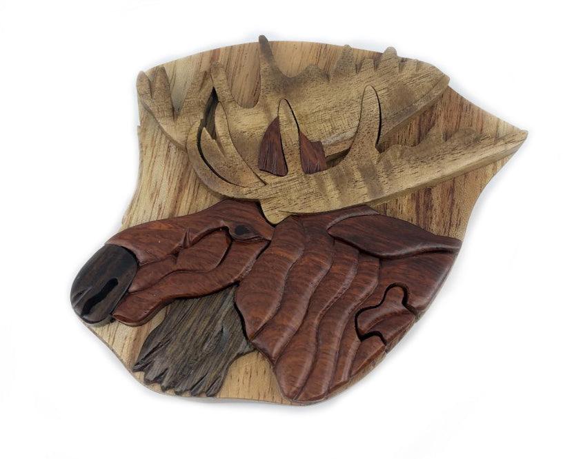 Puzzle Box- Wood, Moose Head