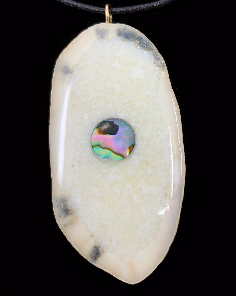 Pendant- Ellis; Fossilized Walrus Ivory with Abalone