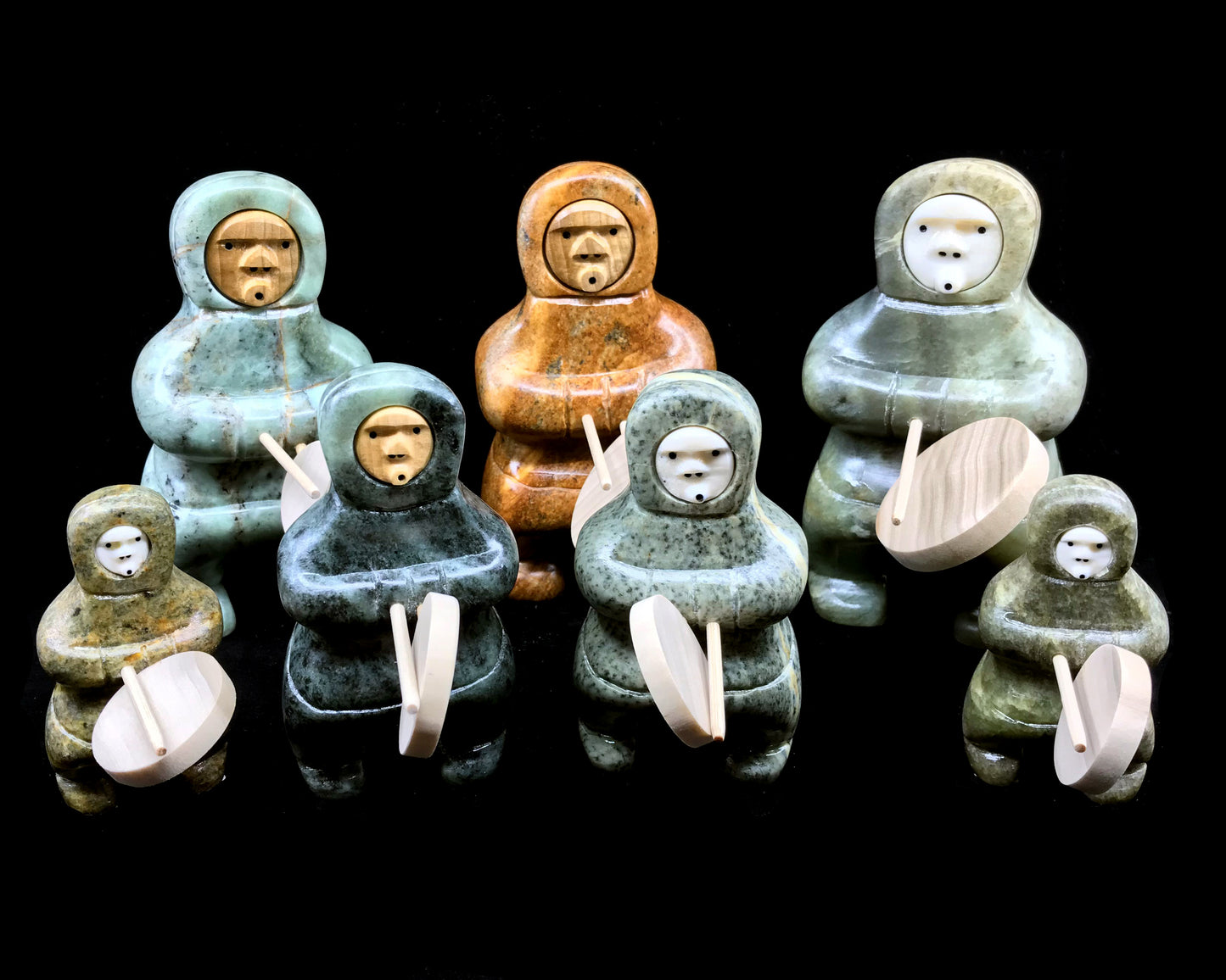 Soapstone Art- L. Saccheus: Dancers w Inlaid Faces, 3"