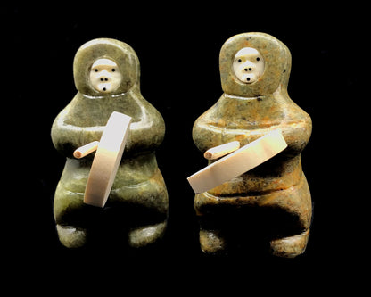 Soapstone Art- L. Saccheus: Dancers w Inlaid Faces, 3"