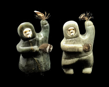 Soapstone Art- L. Saccheus: Dancers w Inlaid Faces, 3"