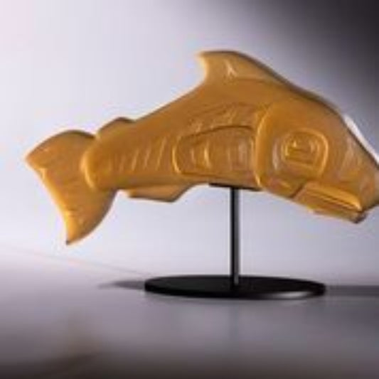 Limited Edition Cast Glass Salmon Sculpture by Tlingit Artist Preston Singletary – Signed & Numbered (C)