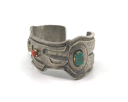 Bracelet- T. Campbell, Silver & Turquoise, Tufa Cast, Raven