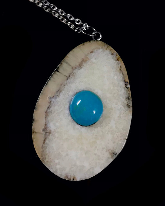 Pendant- V. Geffe, Fossilized Ivory & Turquoise, 2"