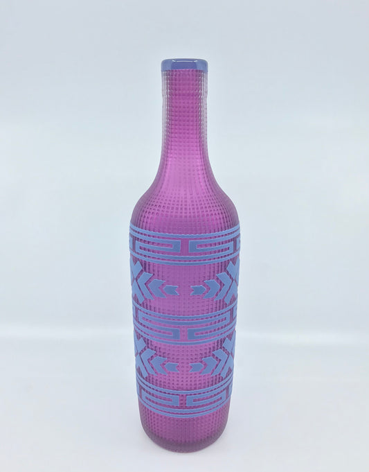 Purple Sand Blown Glass Bottle with Blue/Grey Pattern by Tlingit Artist Preston Singletary (C)